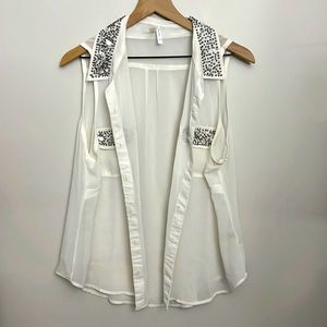 Truth NYC 1x Sheer White Cardigan with Jewels!